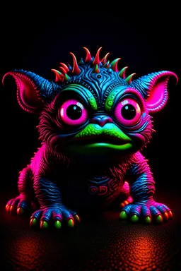 blacklight reactive 3d 8k hd ::gizmo :: by stephen king, crazy, zdark fantasy, intricate detailed masterpiece, ray tracing:: cinematic 4D::