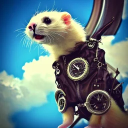 ferret wearing jumpsuit and parachute, skydiving, clouds, plane, intricate, ultra-fine detailed, steampunk, ornate, 8k, ultraHD, high-quality, 3d, realistic, trending on artstation, midjourney style, elaborate, openjourney style,