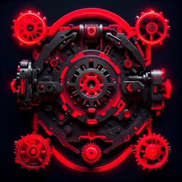 separate mechanical parts, cyberpunk style, red lighting black background