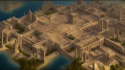 An ancient Phoenician city with a large gate , from down view