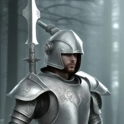  A warrior in silver armor,great sword,strong build, RTX, TXXA, SSAO, High quality,hyperrealistic, cinematic, Super detailed, Anti-Aliasing,Full color, HDR,4k, 8k