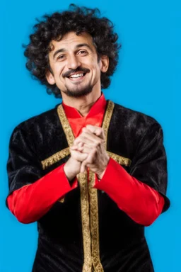 Einstein i n Azerbeyjan traditional costum color full ,upper body ,blury background ,closeup ,sharp focus