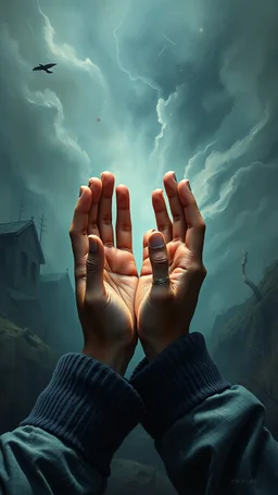 Bosch painting style nightmare , 3D , a clapping hands zoomed in, high Quality picture , 8k
