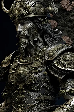 Mytological decadent greek deity , Hades the god of war in armour portait, adorned with greek Mytological decadent goth filigree shamanism dark dekadent goth deity floral, greek style Headress armour wearing mytological greek decadent god of war costume organic bio spinal ribbed detail of greek floral brocade background filigree moonlight extremely detailed hyperrealistic portrait