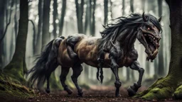 monster horse with claws and fangs in woodland