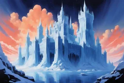 masterpiece, best quality, john Harris style, retro anime style, serious 1990s OVA anime style,intricate ice castle