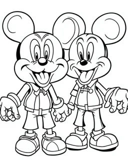 outline art for Mickey Mouse Mickey And Minnie coloring page, Japanese manga style, cartoon style, cute face, white background sketch style, full body is a must, only use outline, clean line art, no shadow, bold outline