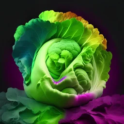 create an interesting green cabbage with color rainbow and colour background