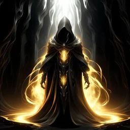 Dark fantasy, shadow knights, (( white and gold plug suit, black smoke in plug suit)), (burning eyes:1), (white, gold hooded cloak of leather material), (fractal art:1. 2), cave background, transparency, caustics, optics, surreal, magic, masterpiece, perfect anatomy, 32k UHD resolution, best quality, highres, realistic photo, professional photography, cinematic angle, reflection lights, closed up