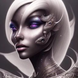 fantasy magic, intricate, sharp focus, illustration, highly detailed, digital painting, concept art, matte, masterpiece head sexy front view black African beauty space lady silver carp skin one head blonde space night