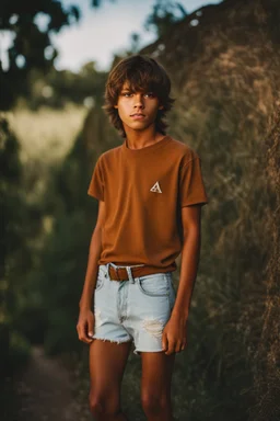 15 year old young boy with lightly tanned skin and brown hair wearing a teeshirt