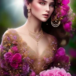 A beautiful veiled princess , beautiful portrait, flowery landscape