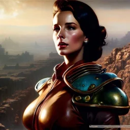 Drawing of beautiful face,'beautiful,Busty Cait(Fallout4)',intense stare, ancient skintight armor, balanciaga fashion clothe painting by gaston bussiere, greg rutkowski, yoji shinkawa, yoshitaka amano, tsutomu nihei, donato giancola, tim hildebrandt, Oil on canvas, cinematic composition, extreme detail,fit full head inside picture,16k