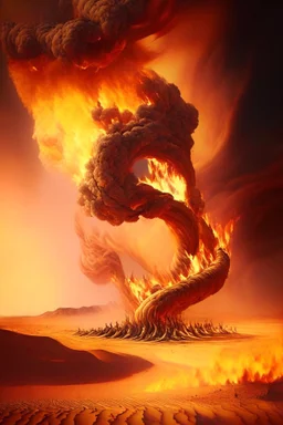 Swirling column of fire chasing Isrealites across the desert