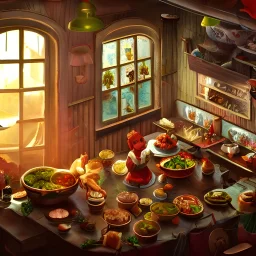 cute little angle chef ,eating and drinking, food, love, Grand Feasts, ultra detailed, style of arrival, detailed matte painting, deep color, fantastical, intricate detail, splash screen, complementary colors, fantasy concept art, 8k resolution trending on Artstation Unreal Engine 5