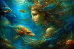 An underwater fantasy, perfect anatomy, fantasy, vibrant digital art professional award winning masterpiece, oil on canvas Atmospheric extremely detailed Josephine Wall