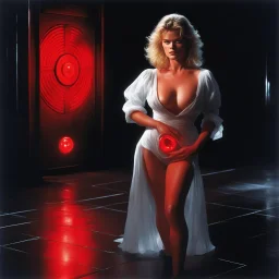 youthful Erika eleniak’s heart thudded in her chest as she stepped closer to the console, the dim light casting long shadows that danced across the metal floor. The red button loomed before her, a siren call in the silence of the chamber. It was as if the very air around it crackled with energy, drawing her in with an irresistible allure. She could feel the warmth radiating from the button, a stark contrast to the cool, damp atmosphere of the submarine.
