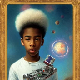 African American young boy creative space inventor by Monet