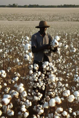 Cotton field, black man, picking