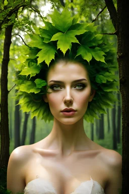 Fantasy style woman made of trees with leaf hair