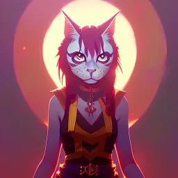 circus, tabaxi, female, fantasy, anime, at dawn by atey ghailan, mystical colors, Golden hour, Lisa Frank fantasy