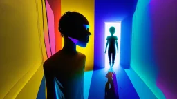 shadow made of different colors of a person entering virtual reality