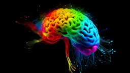 the silhouette of a human brain, a complex net of neurons, overcome with emotion, where the emotion is represented as colorful chemical flows through the brain