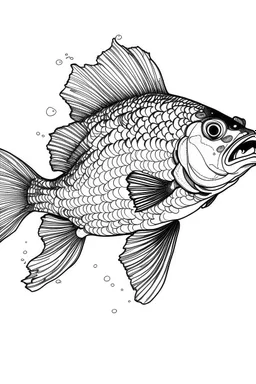 Outline art, no shading, full body fish, black and white, low detail, --ar 9:11