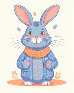 grey bunny happy with clothes illustration