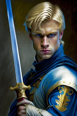 young blond adult royal guard swordsman with rapier