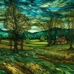 A green plain filled with trees painted by Vincent van Gogh