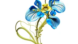 orchid with stem in blue and gold on a white background in futuristic style