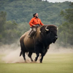 riding a buffalo