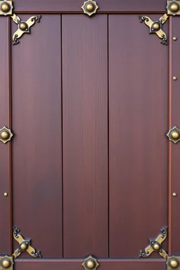 darker wood panel background, framed by decorative western style brass elements in each corner