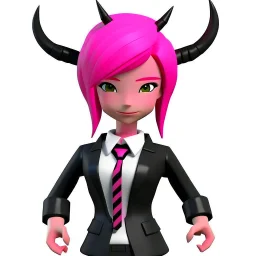 ROBLOX woman character pink hair with horns with white t-shirt and black tie