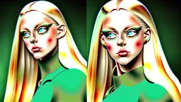A woman who had green eyes and long blond hair that she wore in elaborate coiffures. Being known as someone at the height of fashion, prior to her disappearance, she favored wearing green and golden outfits to match her physical features.