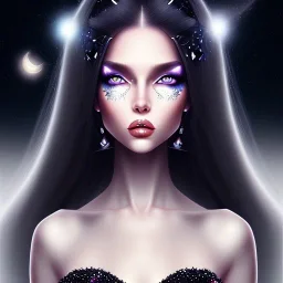 black long hair lady top with black eyes under the Stars