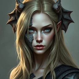 a portrait of an attractive blonde fantasy woman whose face is partially made of stone, medieval, gothic, digital art, stylised, gargoyle
