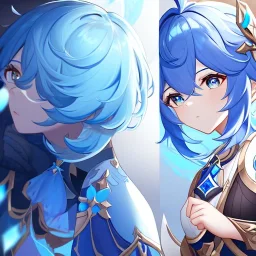 portrait of genshin from genshin ((genshin)) ((genshin ingame outfit)) wearing a short skirt, blue hair