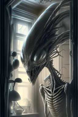 Alien in house,highly detailed, artstation, sharp focus