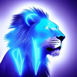 A beautiful portrait of a cyborg lion blue neon color scheme, high key lighting, volumetric light high details psychedelic background