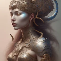 sango fantasy, fantasy magic, intricate, sharp focus, illustration, highly detailed, digital painting, concept art, matte, artgerm and paul lewin and kehinde wiley, masterpiece silver tiger head bronze Asian African girl nice breast Afo hair turquoise snow waves