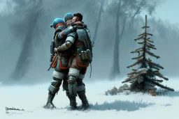 "close up on A ucrain soldier and Russian soldier hug each other,Christmas decorations,Christmas tree" 8k resolution concept art by Greg Rutkowski dynamic lighting hyperdetailed intricately detailed Splash art trending on Artstation triadic colors Unreal Engine 5 volumetric lighting Alphonse Mucha WLOP Jordan Grimmer orange and teal"