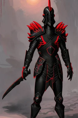 a man modern in military science fiction armor, the armor must be made of spiritual fabric, black and red. a fabric similar to that worn by men of the witch church of the past.