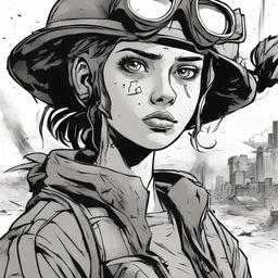 Portrait, girl character, comic book illustration looking straight ahead, post apocalypse