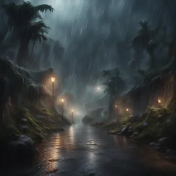 Hyper Realistic No-Theme Thursday very-heavy-rainy-night with prehistoric-cinematic-ambiance