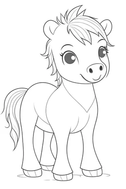 coloring page, cute baby horse, full view, coloring page, only draw lines, coloring book, clean line art, –no sketch, color, –ar 3:4, white background, minimalistic black lines, minimal black color, low level black colors, coloring page, avoid thick black colors, thin black line art, avoid colors, perfect shape, perfect clear lines,