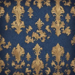 Hyper Realistic navy-blue & golden multicolor grungy rustic damask seamless texture with vignette effect