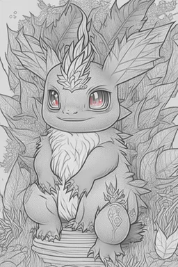 a pokemon, fire , legendary,cozy, detailed, cartoon style, coloring book page