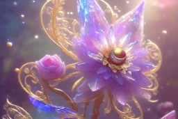 one big crystal subtle flower in a galactic ambiance above a very little beautiful fairy, transparent petals, delicate colors, in the foreground, full of details, smooth, bright sunshine，soft light atmosphere, light effect，vaporwave colorful, concept art, smooth, extremely sharp detail, finely tuned detail, ultra high definition, 8 k, unreal engine 5, ultra sharp focus